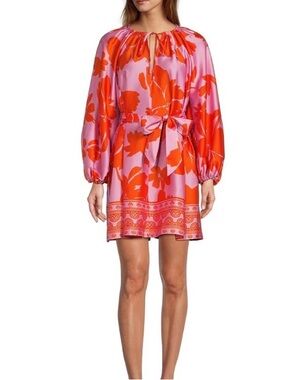 ANTONIO MELANI Rafaella Orange Pink Satin Belted Dress